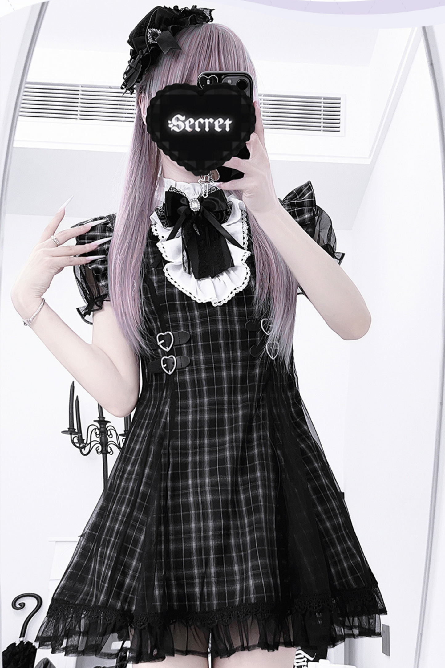 ダークサブカルチャーレースチェックドレス