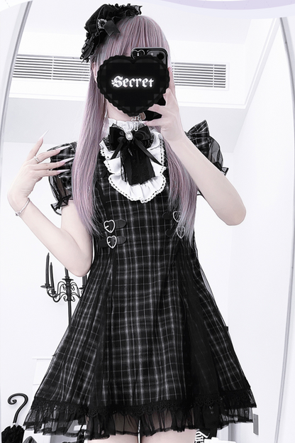 ダークサブカルチャーレースチェックドレス