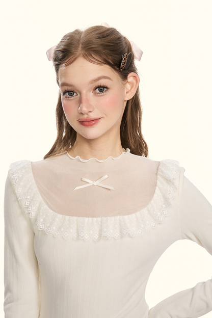 シアーリボンドールカラータイトトップス