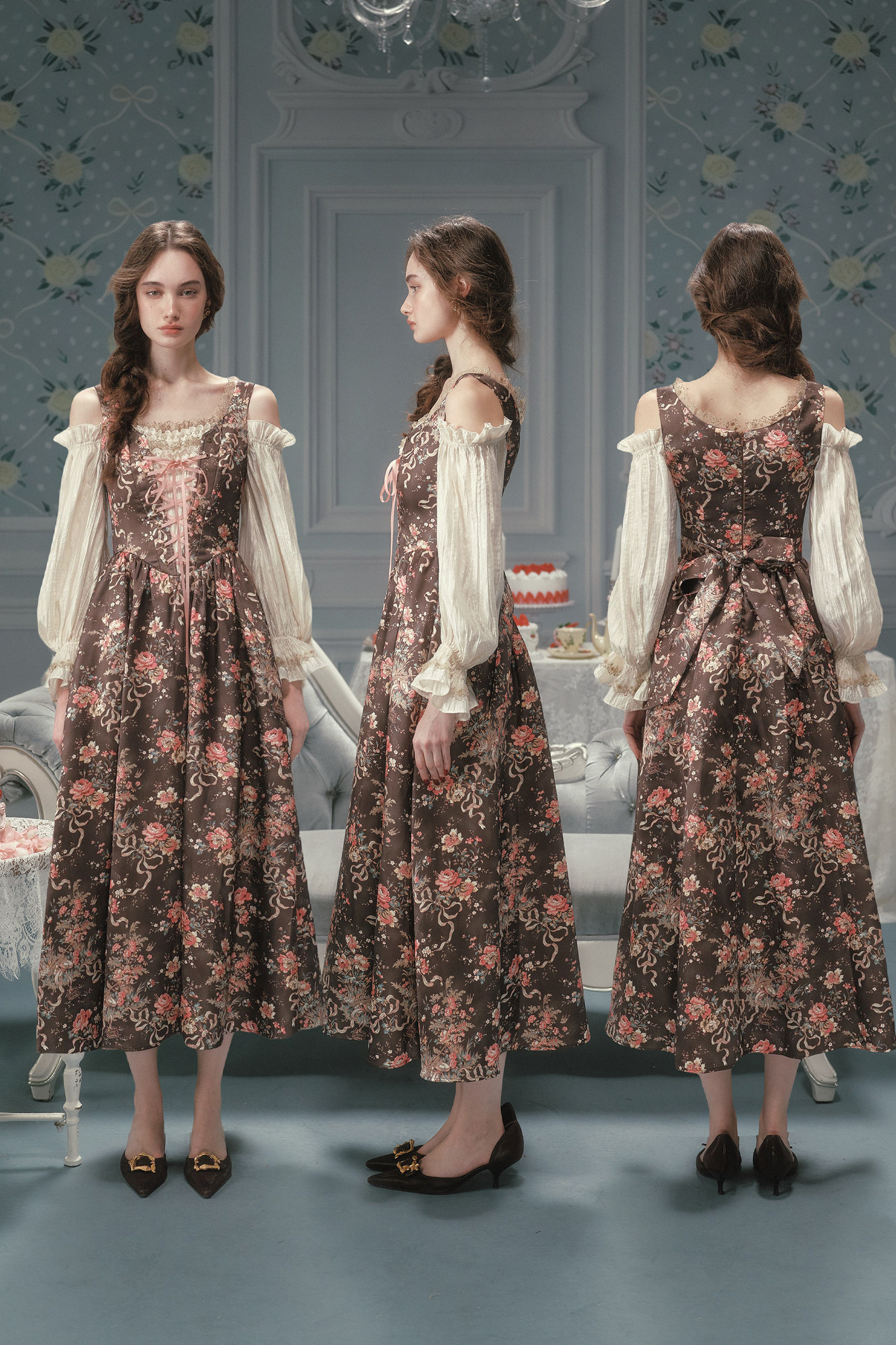 French Vintage Floral Art Dress