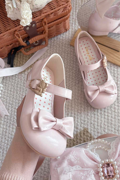 Glossy Sheep Bowknot Shoes