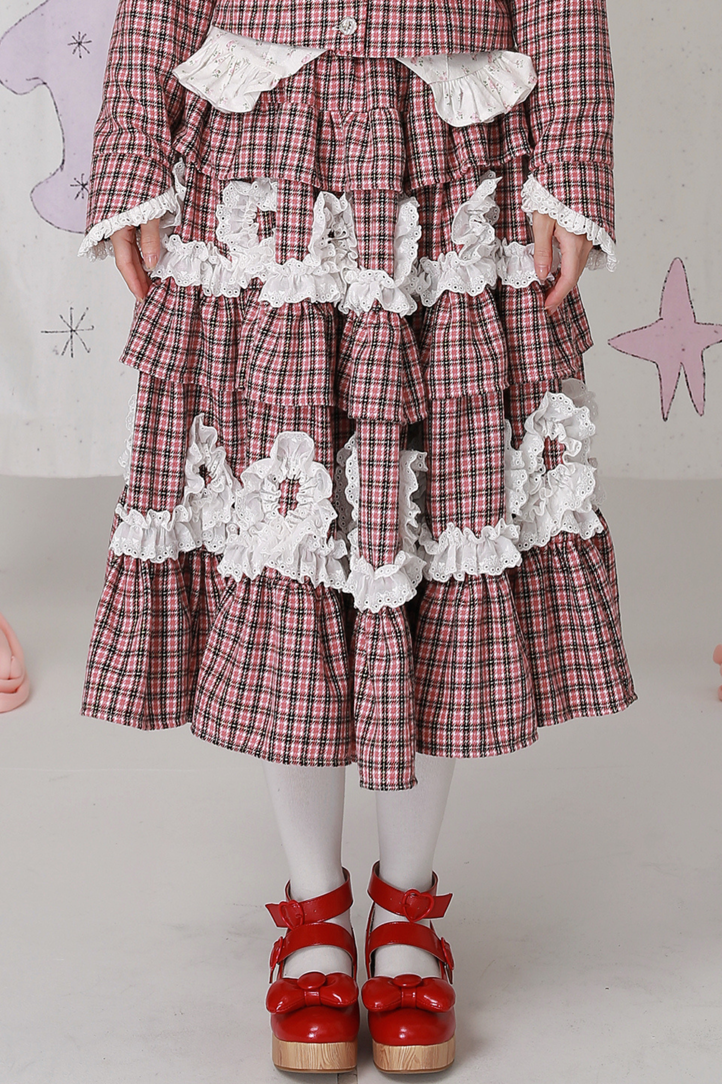 レトロチェックレースティアードロリータスカート