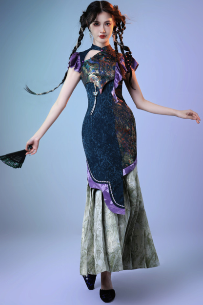 カラフルウィーブプリーツチャイナドレス