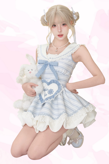 Sailing Bear Blue Border Dress