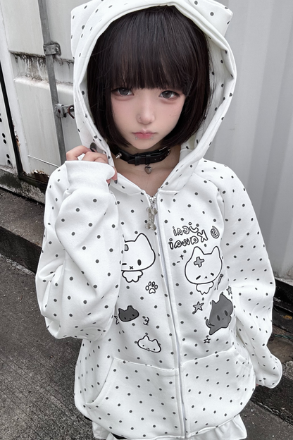 Cat Hood Dot Zip Hoodie