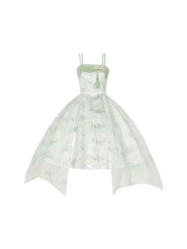 China Bamboo Floral Flower Print Suspender Dress [Pre-order item].