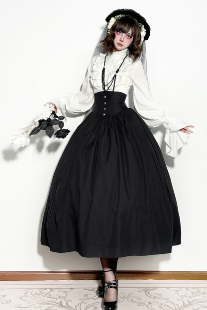 ゴシックロリータケープ+シャツ+スカート+リボン+ボンネット