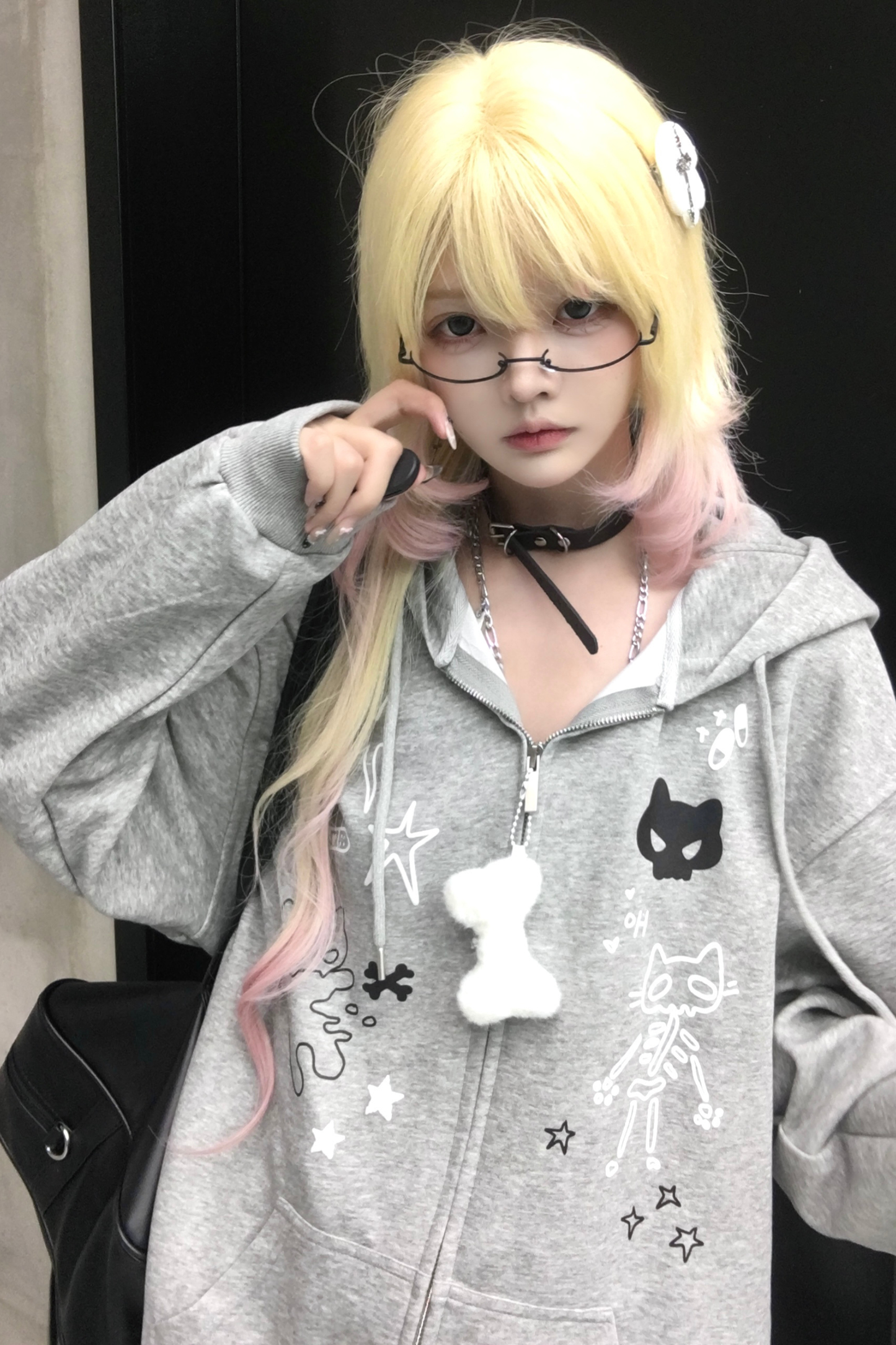 猫耳イラストデザインフードパーカー