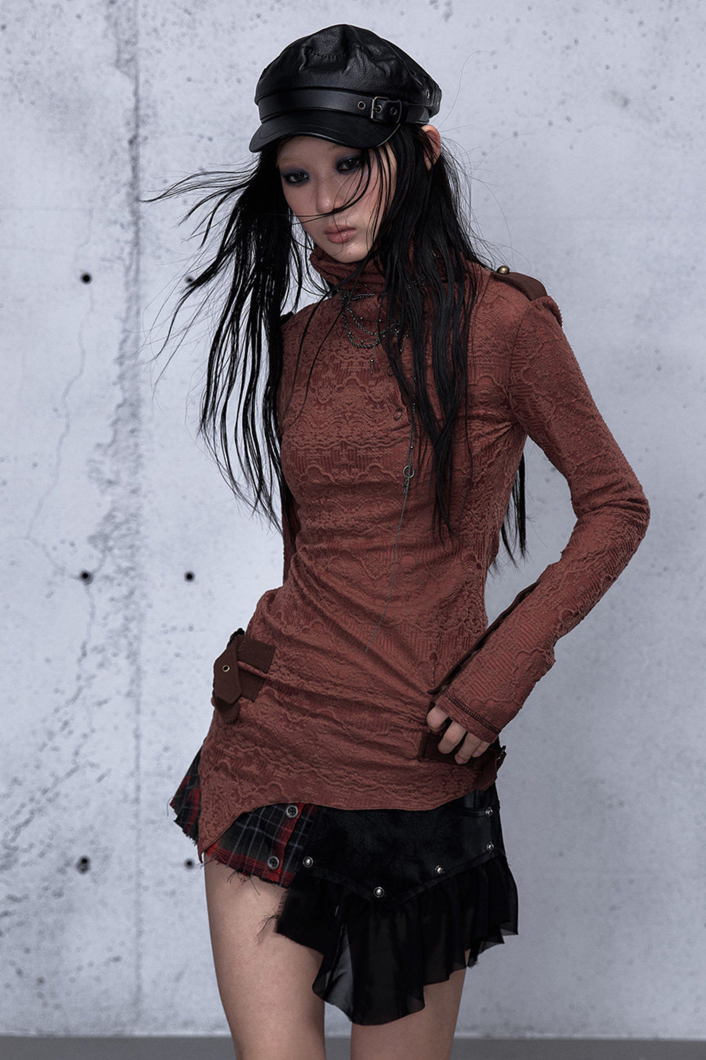 레트로 비대칭 니트 스웨터