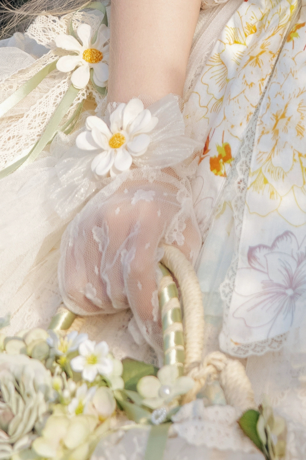 デイジーウェディングロリータハット+グローブ+バッグ+ネックレス