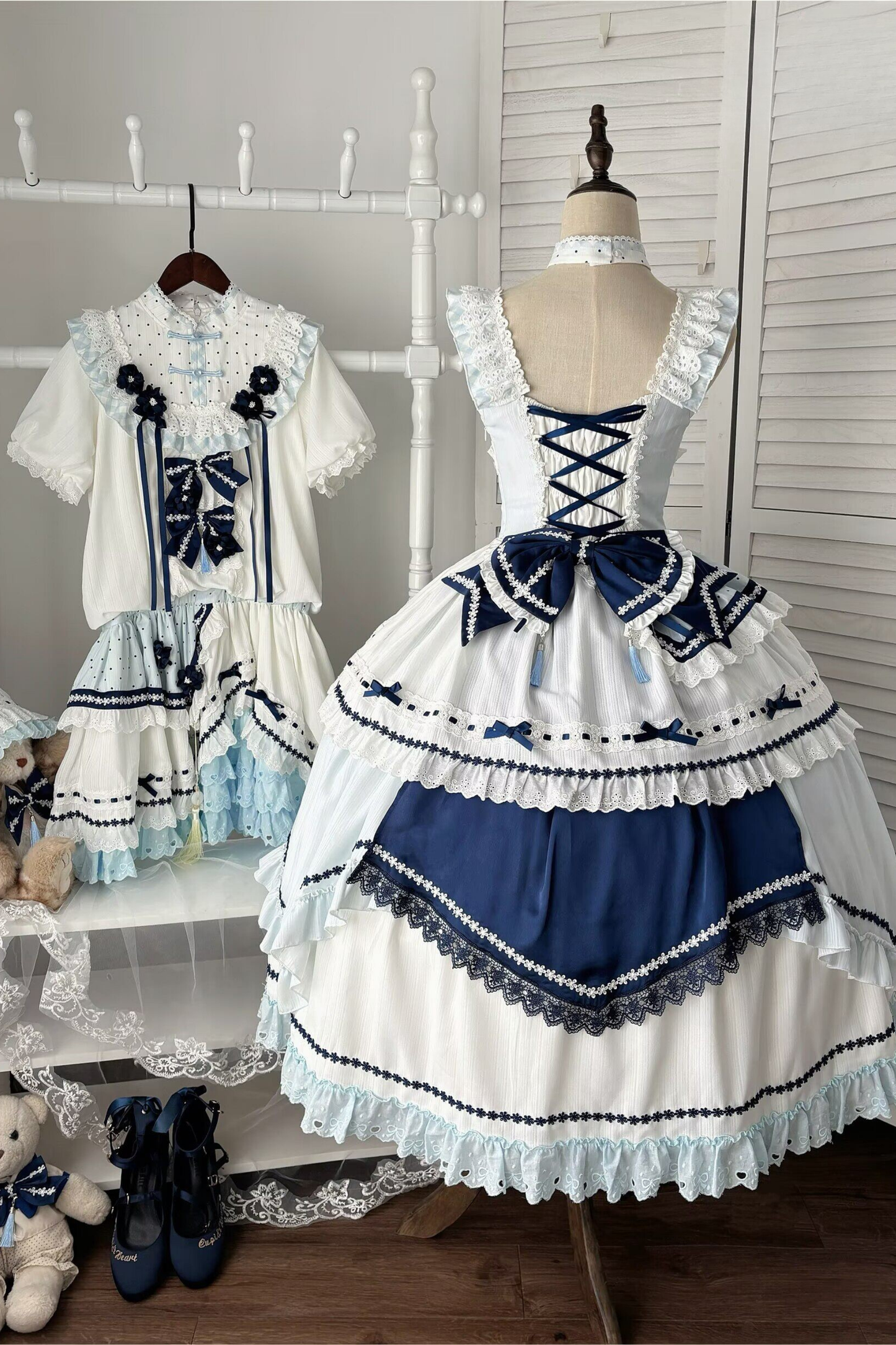 [3월 18일 예약마감] 차이나 드림 원피스 + 점퍼 스커트 + 소매 + 레그 워머 + 머리띠 + 칼라 + 클립 + 리본 + 공주 소매