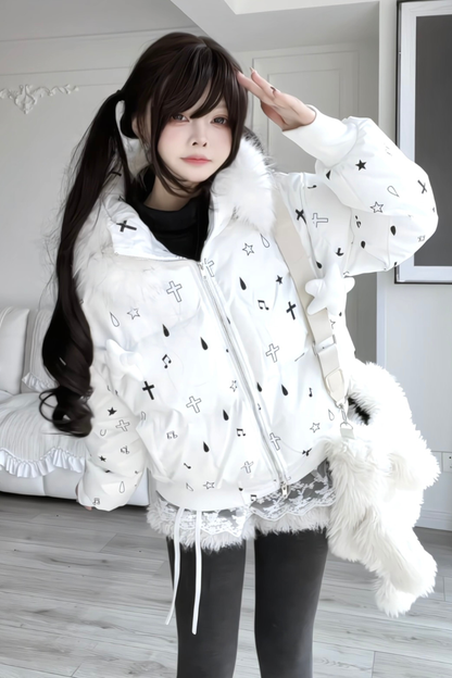 Fur Hood Cloth Design Down Jacket