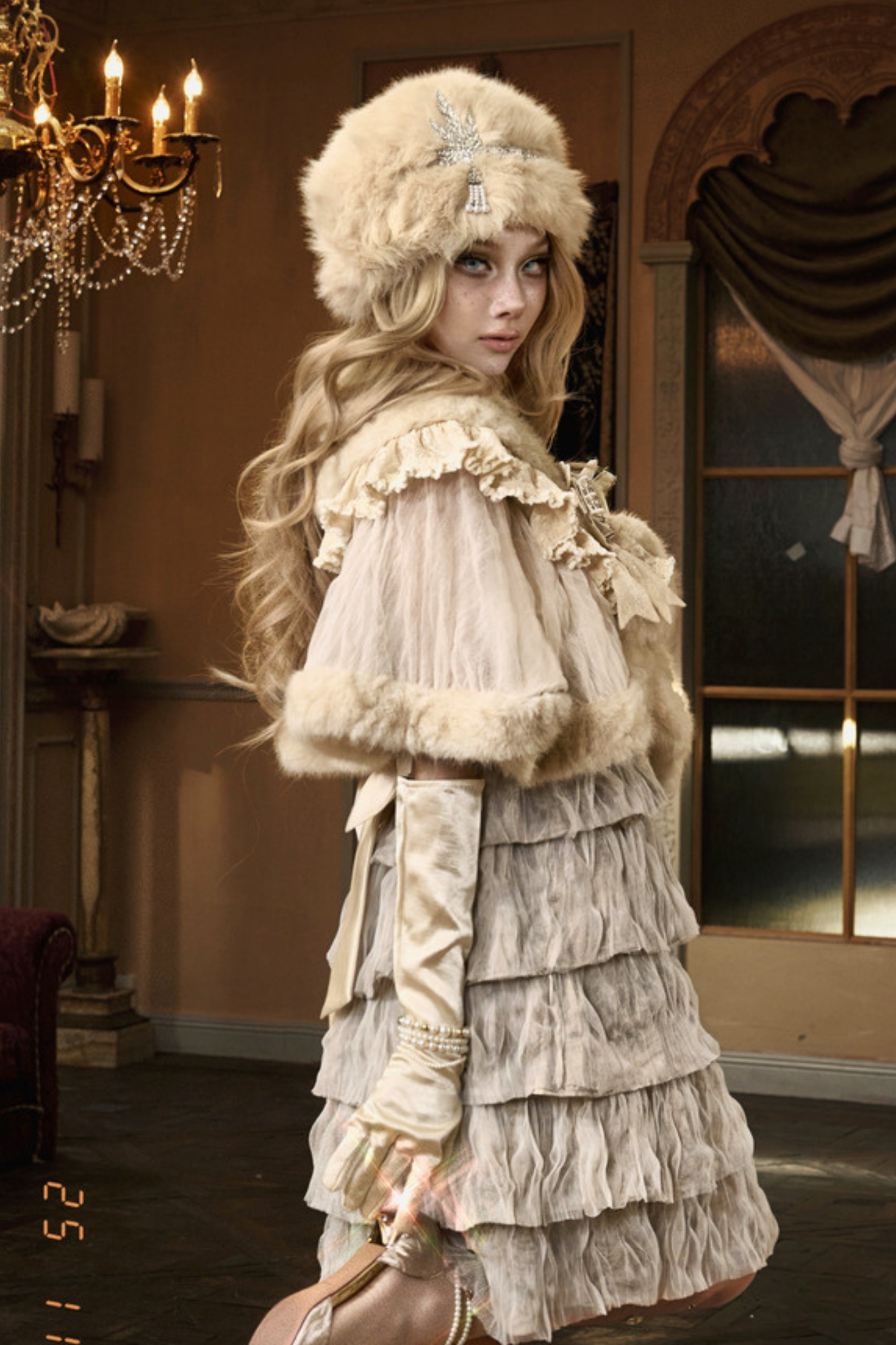 ナイトパーティーゴシックファーショール+ハット+ブローチ