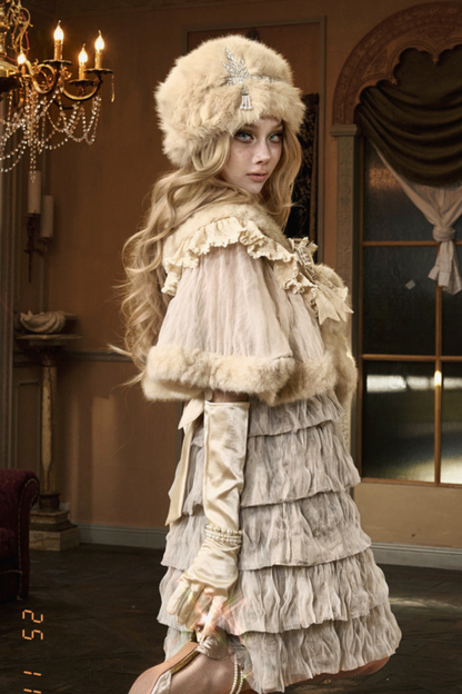 ナイトパーティーゴシックファーショール+ハット+ブローチ