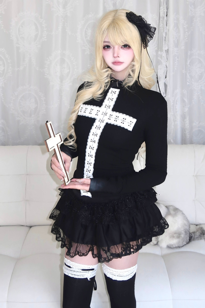 ゴシックレースクロストップス+スカート