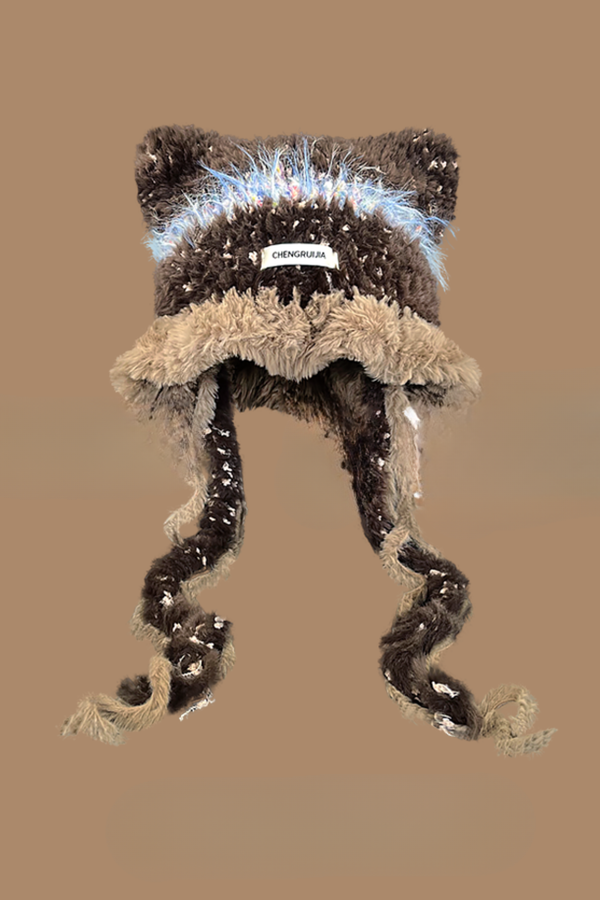 猫耳ファーフェイスプロテクターニット帽