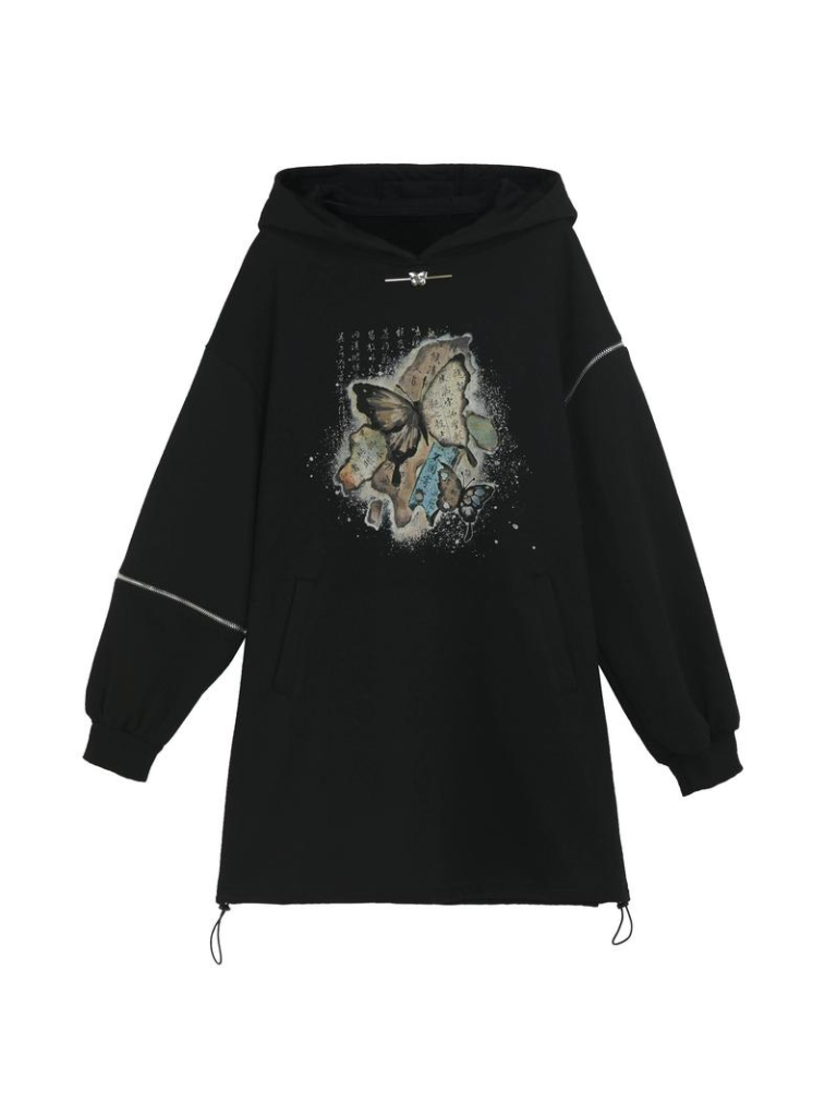 China Butterfly Cropped Sweatshirt + Zip Design Parka Dress + Black Hoodie [Reserved Item].