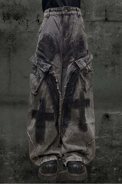 ダーククロススプレーデザインワイドパンツ+ベルト