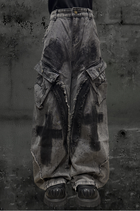 ダーククロススプレーデザインワイドパンツ+ベルト