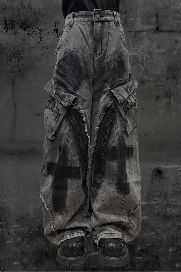 ダーククロススプレーデザインワイドパンツ+ベルト