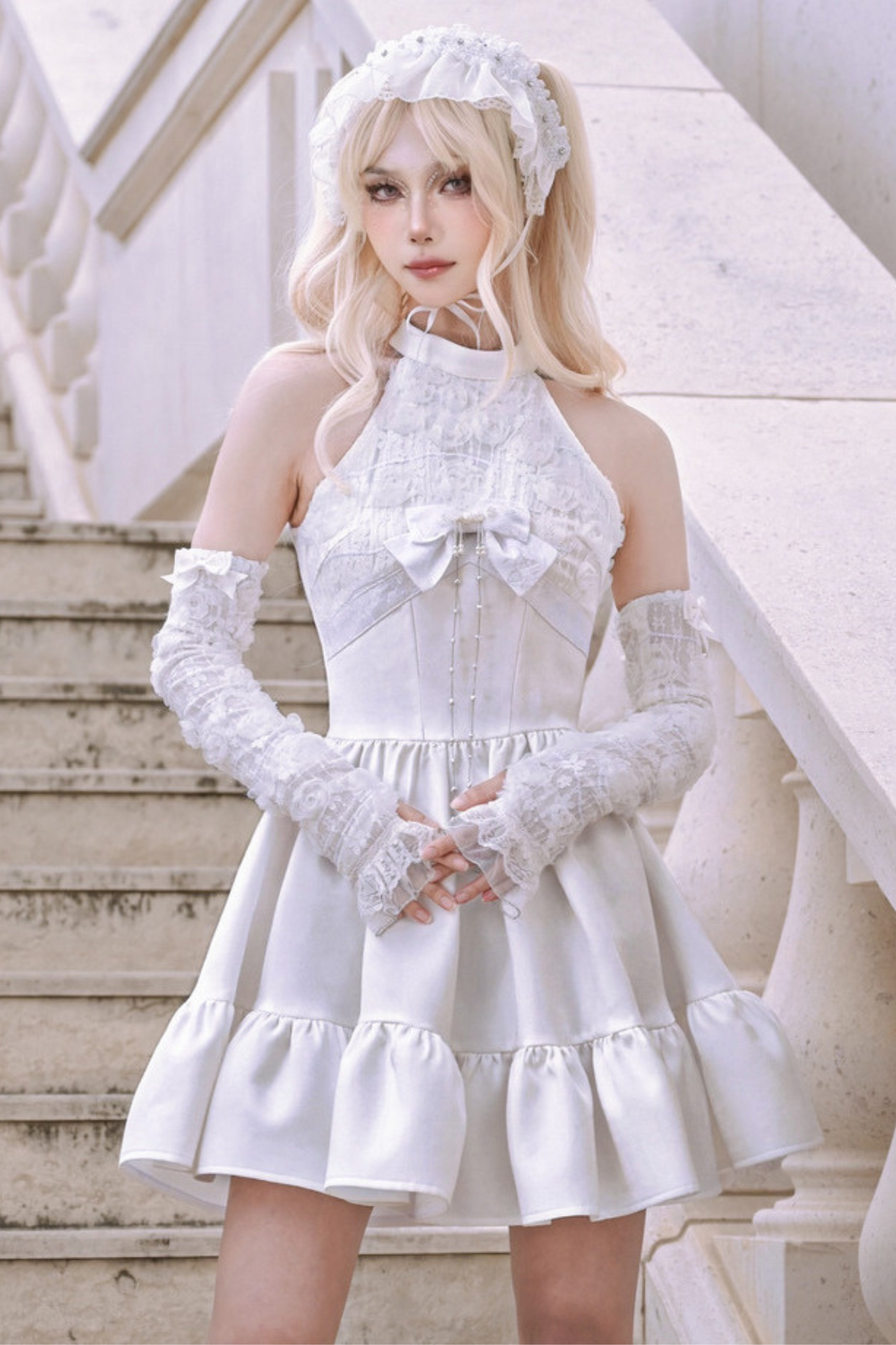 Fairy Pure White Neck Dress