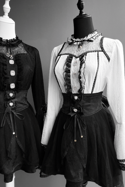 レースフレアスリーブブラウス+スカート