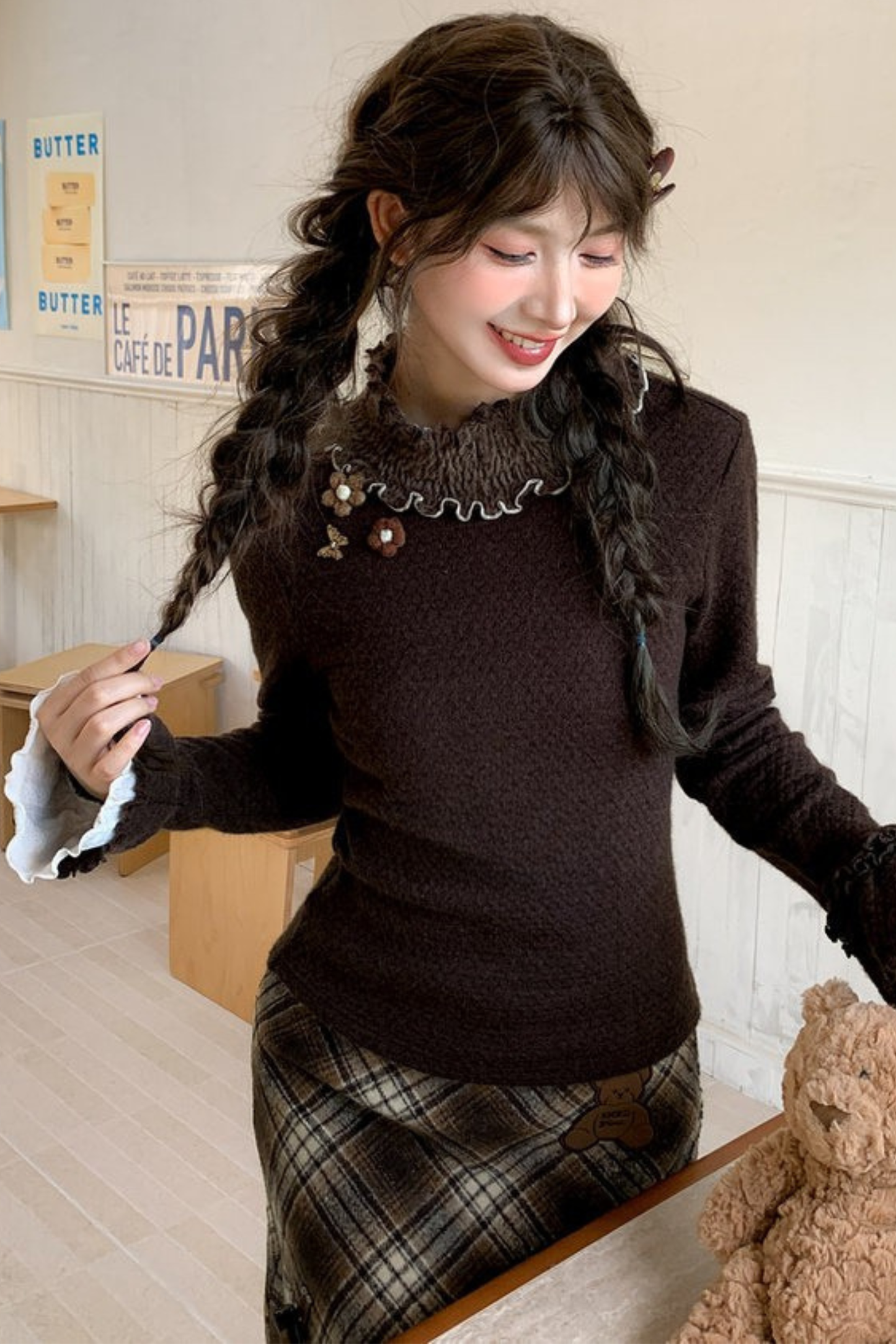 レースフリルハイネックトップス