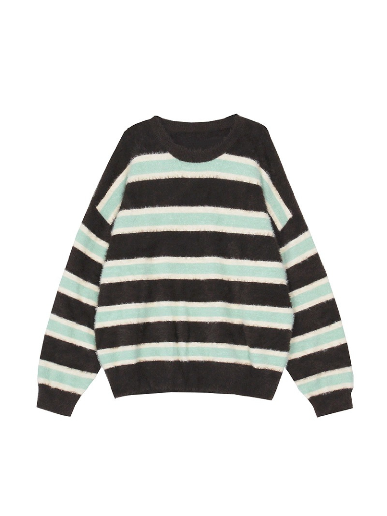 Retro Loose Contrast Stripe Sweater