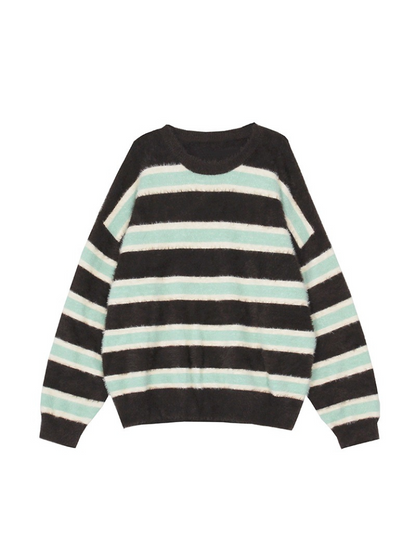 Retro Loose Contrast Stripe Sweater