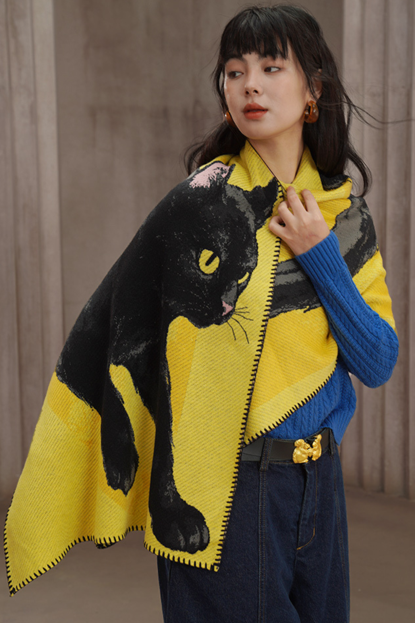 黒猫ビッグニットマフラー