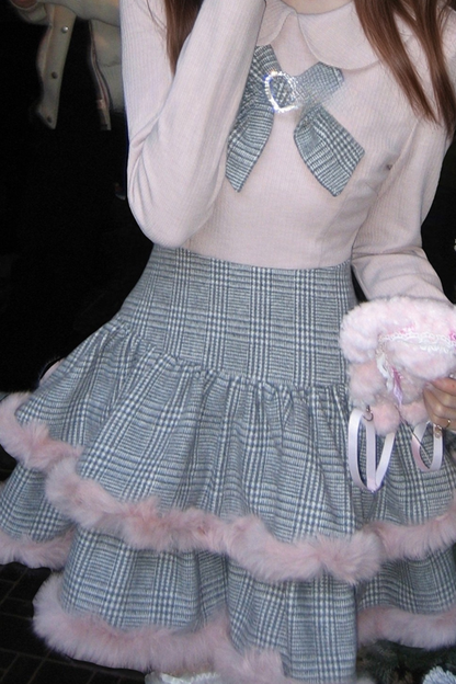 スイートガーリーチェックニットドレス