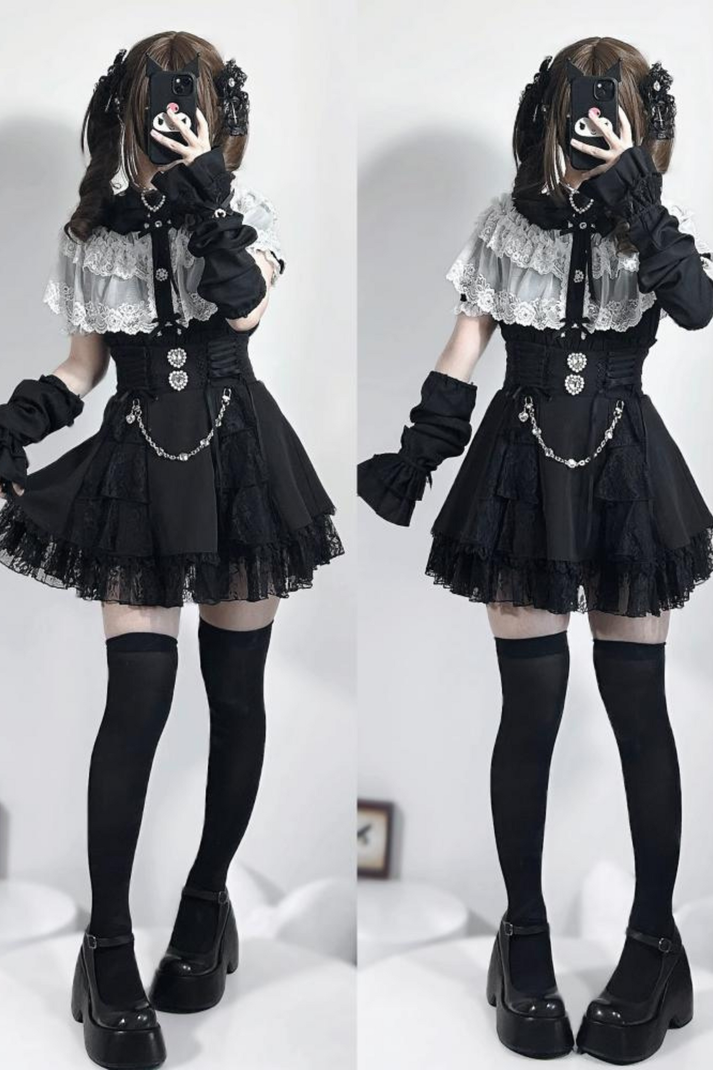 Mine lace cape shirt + sleeves + brooch