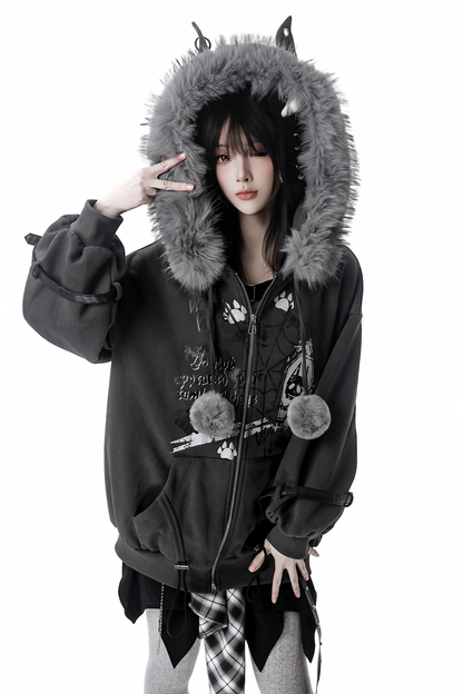 ファーボールファーフードジャケット+トップス+スカート