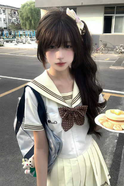 Haut de marin à vagues de biscuits + Jupe + Ruban