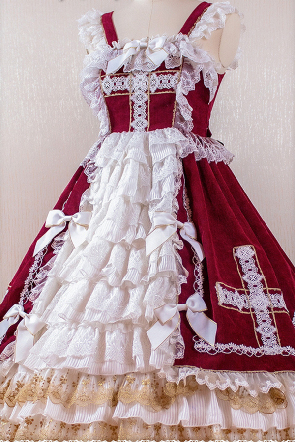 ゴシックドールレースジャンパースカート+ベイビーキャップ+ヘアバンド+ショール