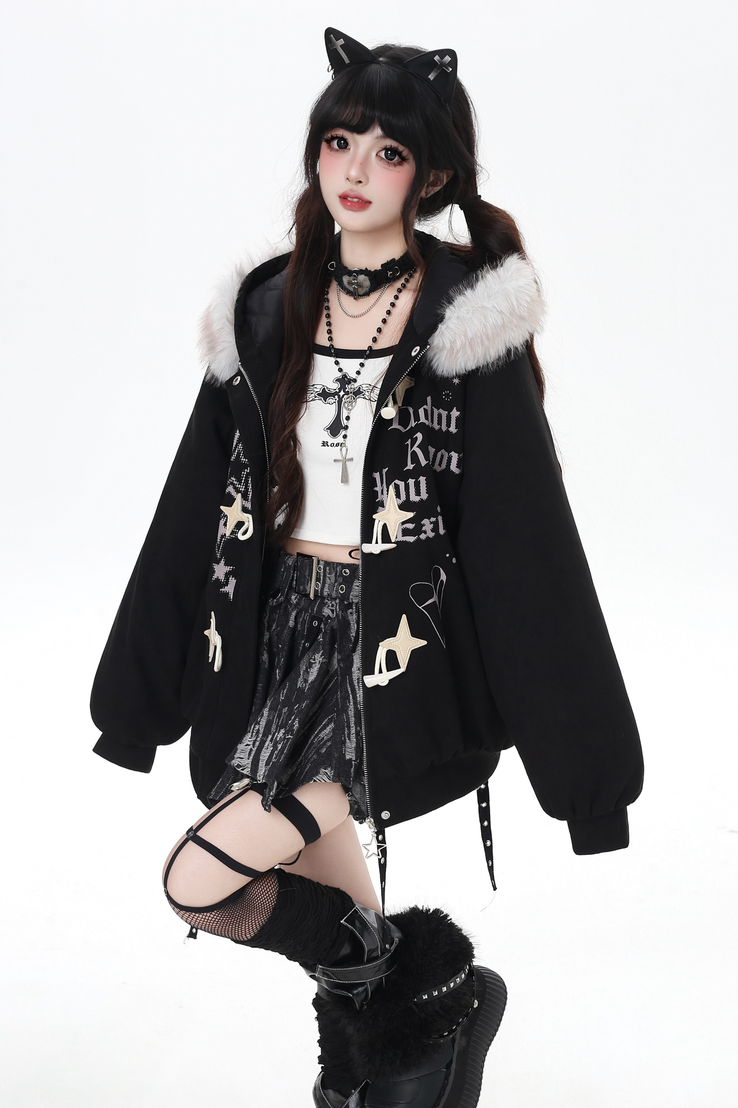 レターファーカラールーズスエードジャケット