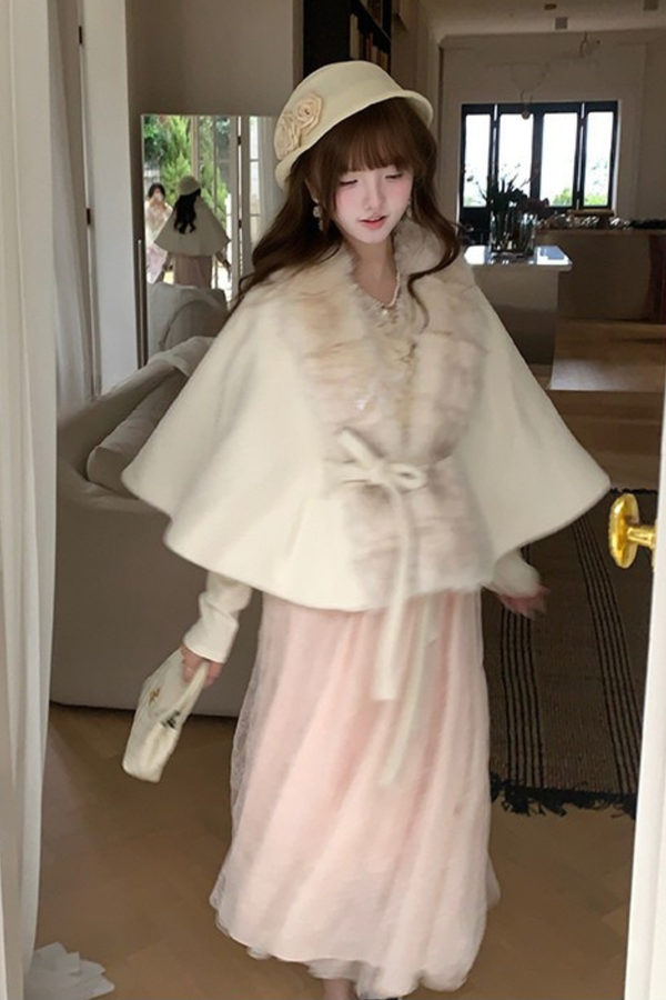 ミルキーファーカラーケープコート