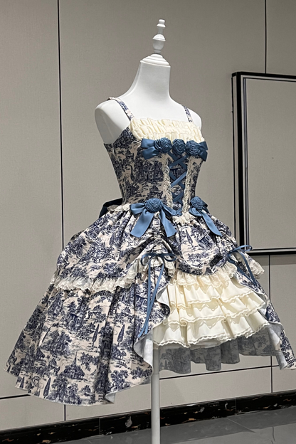 [Vorbestellfrist: 1. Maerz] Eleganter Asiatischer Lolita Traegerrock + Oberteil + Flache Muetze