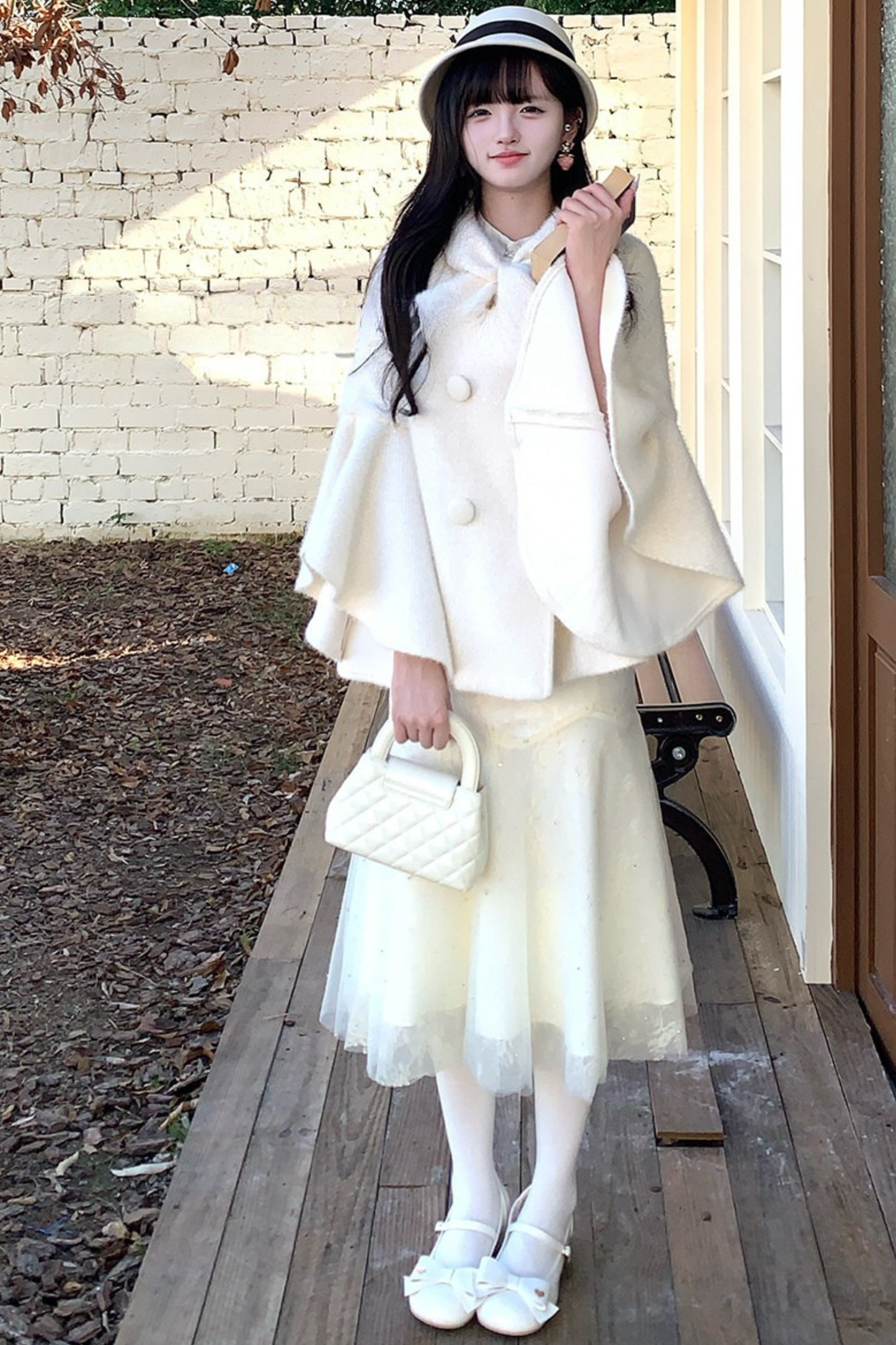 milk white cloak coat