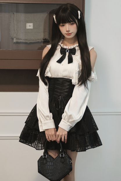 レーストリムエレガントシャツ+スカート