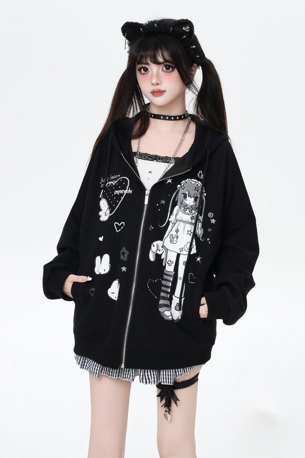 Girl Illustration Hooded Hoodie