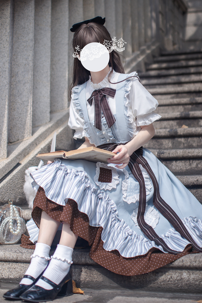 【予約商品】レトロアリス風サスペンダースカート＋シャツ＋リボンネクタイ＋ブローチ＋ヘアクリップ