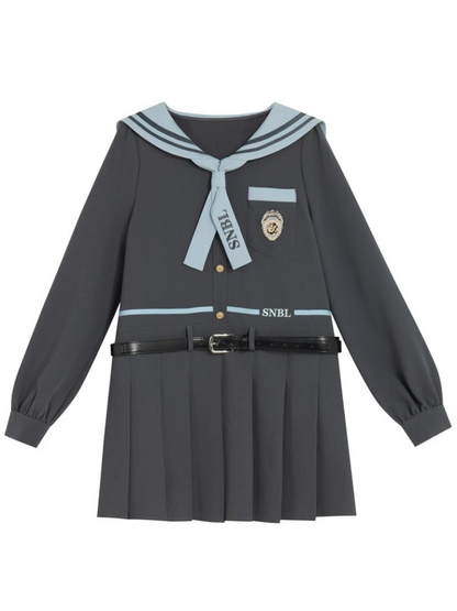 College Style Gray Sailor Dress + Sailor Collar Knit Top
