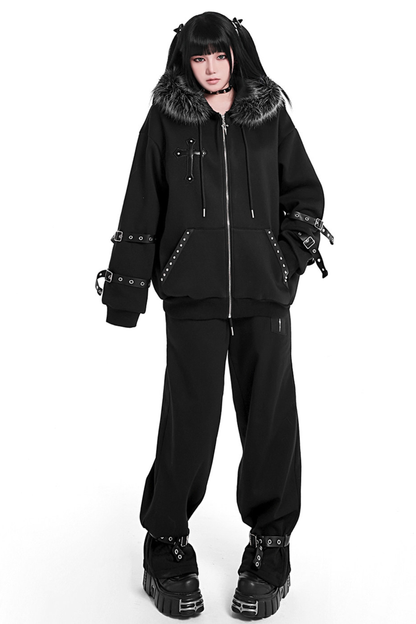 ゴシックリトルデビルポイントレザーフードパーカー