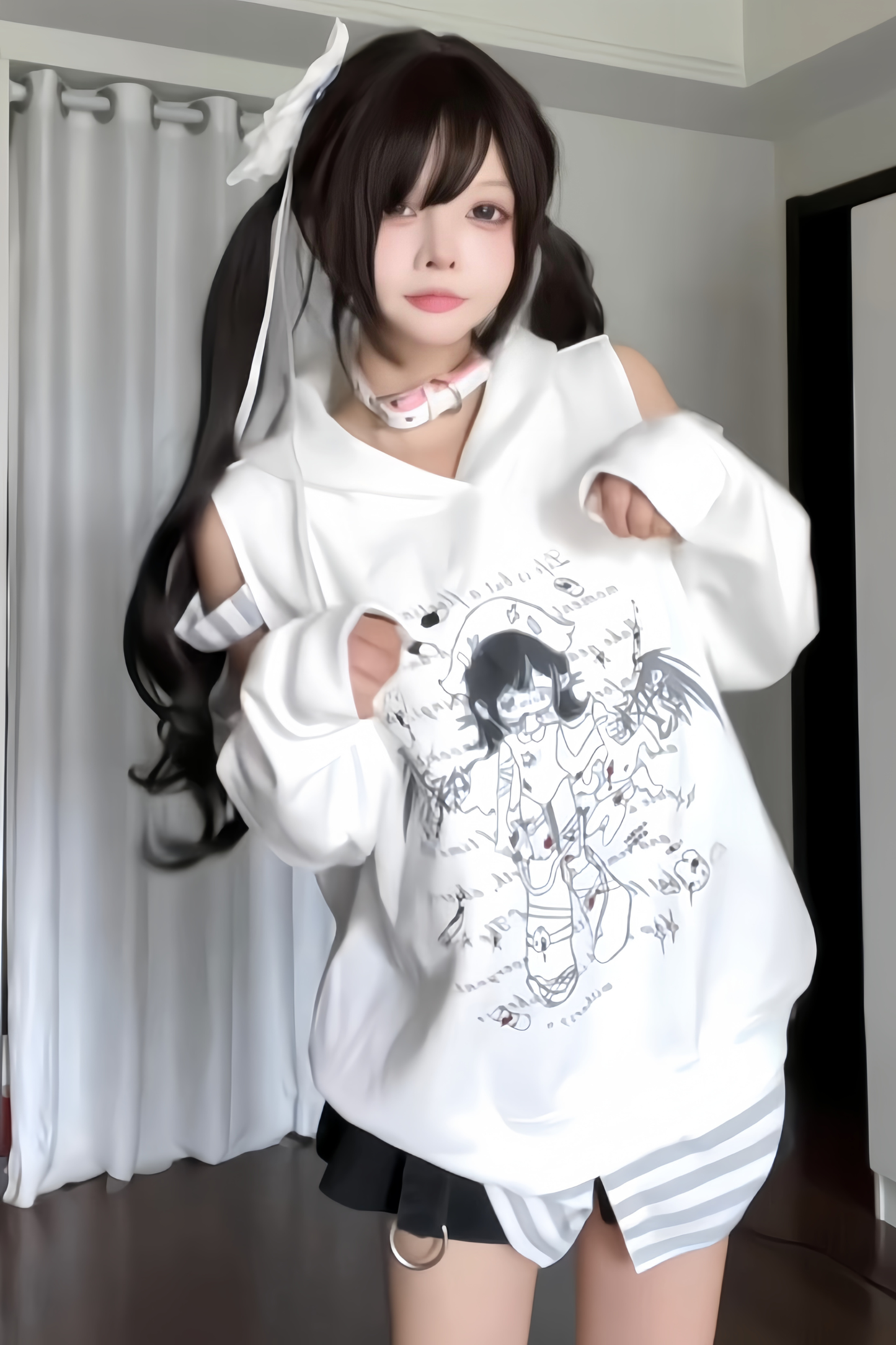 ボーダーうさ耳フードルーズスウェット