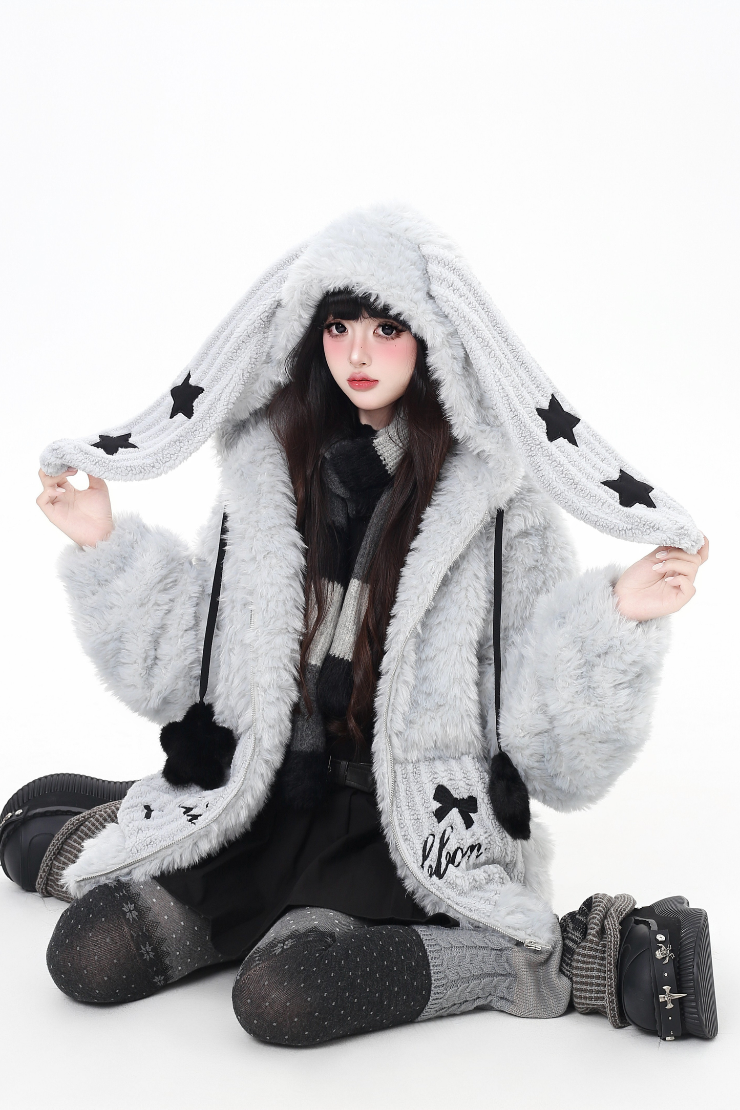 Bunny Ear Fur Hooded Coat