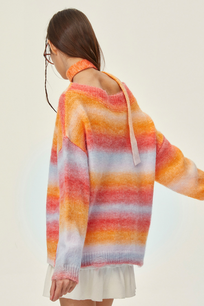 Rainbow Knit One Line Border Top