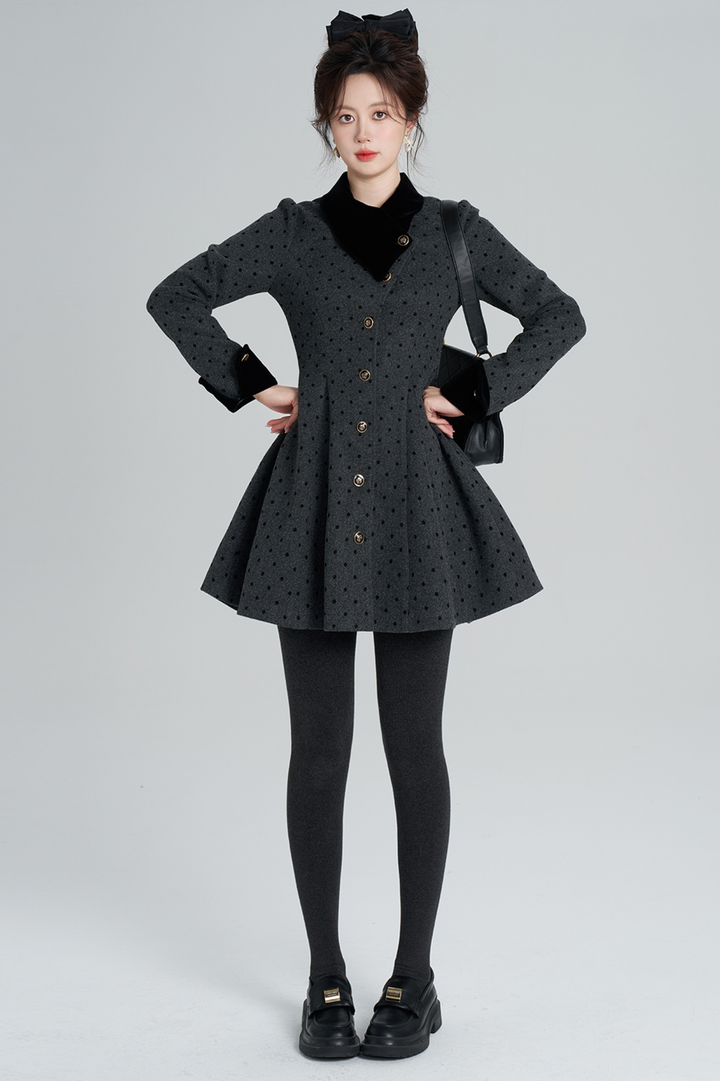 フレンチグレイポルカドットウールンコート
