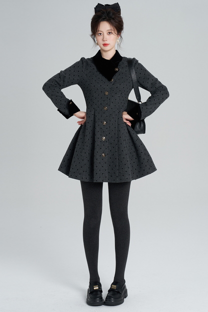 フレンチグレイポルカドットウールンコート