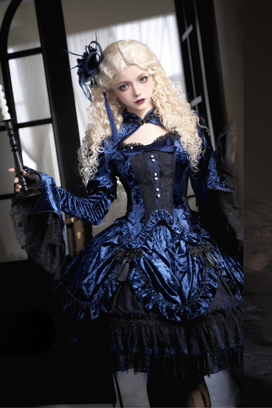 ゴシックベルベットスリーブロリータトップス+ベスト+スカート